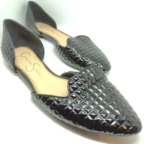 Jessica Simpson Renonna Black Waffle Embossed Flat Size 5 M - Picture 1 of 9